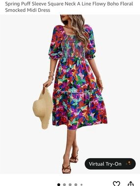 Boho Floral Smocked Midi Dress - Multi Color